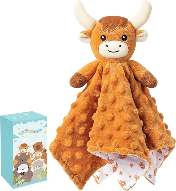 Loveys for Babies, Brown Highland Cow Baby Security Blanket