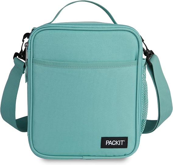 PackIt Freezable Crossbody Lunch Box, Sage, Built with EcoFreeze Technology, Fully Freezable, Collapsible, Reusable, With Top Handle, Front Slip Pocket. Effortlessly Carry, Fresh Every Time