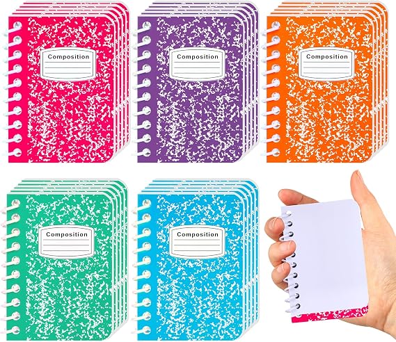 Sinload 30 Pack Mini Spiral Composition Notebooks, 3.5 x 2.5 Inches Mini Pocket Sketchbook, Blank Marble 40sheets/80 Pages, Memo Pads for Journal Office College School Students Graduation Gifts(Vivid)