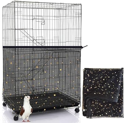 Bird Cage Seed Catcher, 60-118 Large Bird Cages Cover, 31.5 H Adjustable Nylon Bird Cage Mesh Net, Soft Airy Bird Cage Skirt Guard Accessories for Parrot Parakeet Macaw Black