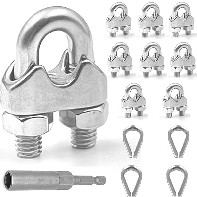 8 Pcs M5 Wire Rope Clamps Cable Clamps 4 Pcs 316 Wire Rope Thimble U Bolt Saddle Fastener 304 Stainless Steel Cable Clamps