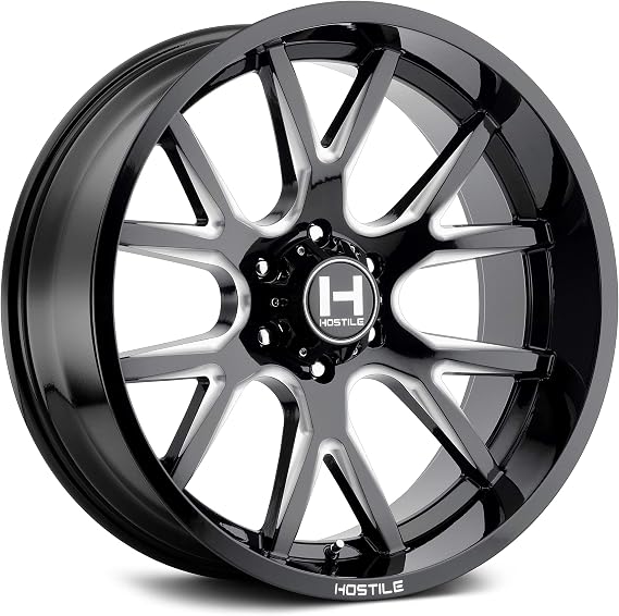HOSTILE Rage Gloss Black Wheel with Milled Finish (22 x 10. inches /8 x 165 mm,25 mm Offset)