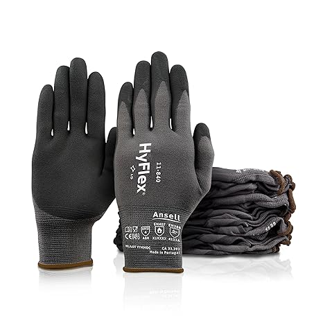 Ansell HyFlex 11-840 Foam Nitrile Coated Work Gloves, Size XL, 12 Pairs | Gray, Size 10 (XL), unisex, touchscreen, work gloves w/ foam nitrile grip & FORTIX abrasion, ideal for automotive & aerospace