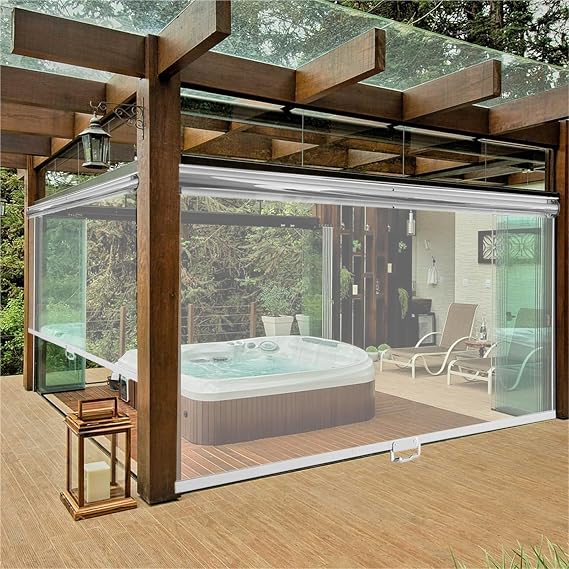 Clear PVC Roller Blinds for Outdoor Patio Waterproof Roll Up Blinds for Supermarket Transparent Windproof Balcony Curtains Outdoor Patio/Balcony/Gazebo Indoor Kitchen/Bathroom(W74xH 79in)