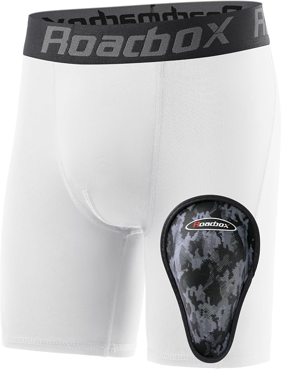 Roadbox Youth Boys Compression Shorts with Protective Cup Baseball Football | Soccer, Hockey, Lacrosse, 5-6" Inseam, Soft Athletic Cup Underwear, 4-Way Stretch, Moisture-Wicking, Breathable, 6-14 Years