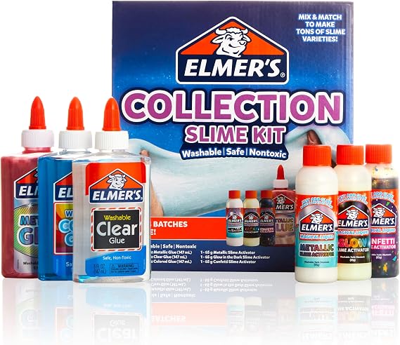 Elmer's Collection Slime Kit, Washable, Nontoxic, 6 Count - Includes Metallic, Clear, Colored Glue, Magical Liquid Slime Activators