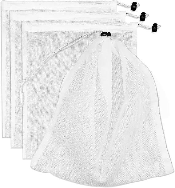 4-Pack Replacement Pool Vacuum Mesh Bags - Fine Filter Net with Locking Cord for Swimming Pools, Ponds & Aquariums, Collects Leaves Debris