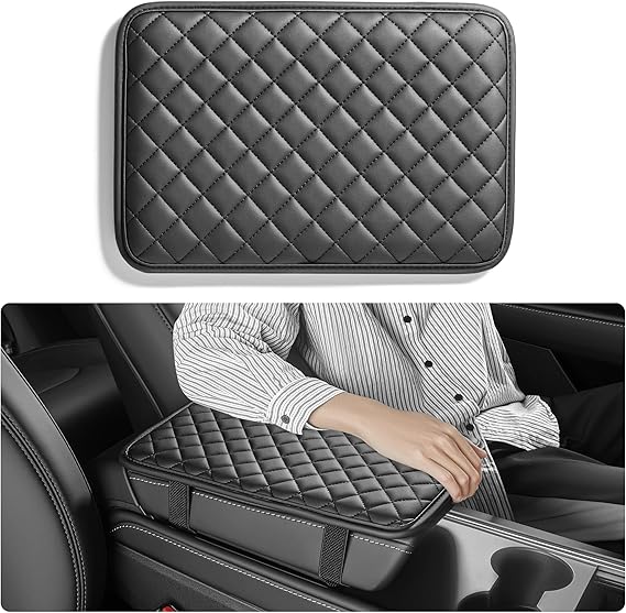 HighnessHwoo Car Armrest Covers, Vehicle Center Console Cover, Middle Storage Organizer Pads, Dog & Cat Paws Protetor, Nappa Leather, Waterproof, Anti-Slip, Auto Interior Accessories, Black, Size S