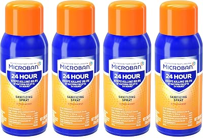 MICROBAN Disinfectant Spray, Travel Size 24 Hour Sanitizing Spray, Citrus Scent, 4 Count 2.8oz Each