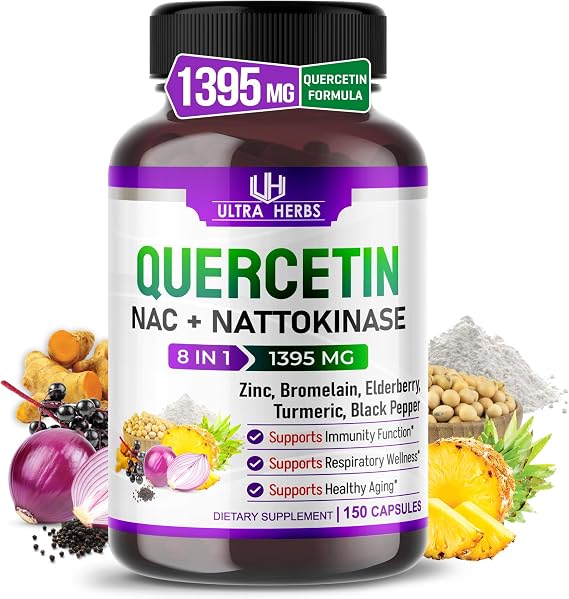 Ultra Herbs Quercetin 1395 mg Total 8-in-1 with NAC & Nattokinase, 150 Caps