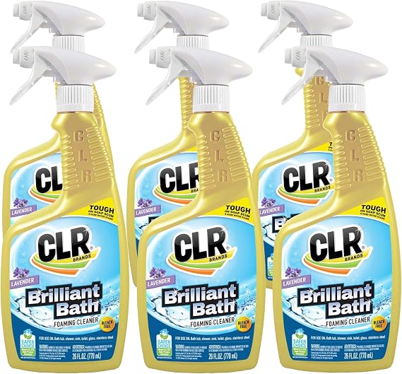 CLR Brilliant Bath Foaming Action Bathroom Cleaner Spray - For Use on Toilets, Baths, Showers, Sinks, Glass, Stainless Steel - Lavender Scent, 26 Ounce Bottle (Pack of 6)