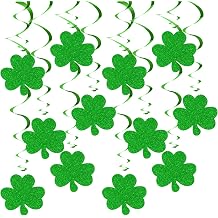 12 Pcs St Patricks Day Hanging Decorations | Green Foil Swirls with Glitter Shamrock Cutouts | Lucky Irish Party Decor for Ceilings, Mantels & Doorways | Festive St Paddy’s Day Supplies for Home, Bar