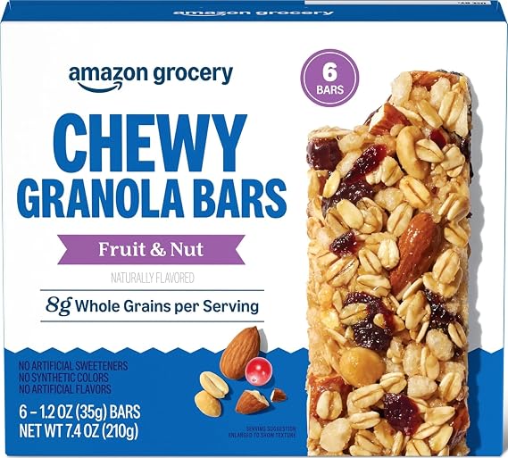 Amazon Grocery, Fruit & Nut Chewy Granola Bars, 7.4 Oz, 6 Ct