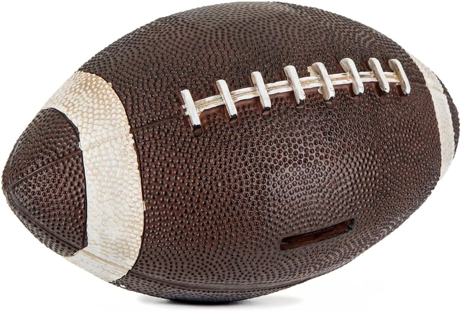 Rustic Brown & White Football Piggy Bank - Realistic Textured Resin Football Coin Piggy Bank for Saving - Large Coin Bank wRemovable Base - Change Bank for Man Cave, Nursery Decor, Rugby Themed Gift