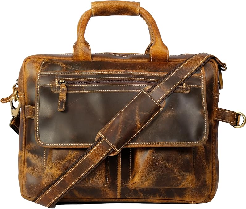 Personalised Full Grain Leather Briefcase for Men, Top Choice Gifts, Handcrafted Laptop Bag Travel Messenger Bags Men Messenger Bag Laptop Bag Men Pilot Flight Bag Fits 15.6 Inch Laptop