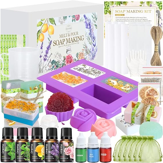 Jcoos Soap Making Kit, Soap Making Kit for Adults, Teen- Shea Butter Glycerin Melt and Pour Base, Molds, Dye, Fragrances, Dried Flowers, DIY Craft for Beginners Women,Gift Boxes for Mother's Day