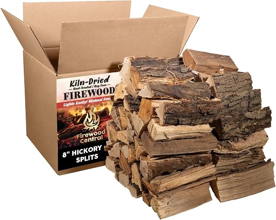 Firewood Central Kiln-Dried PA Hickory 8 Splits (Approx 39.5 lb) Bold Smoking Wood for Pizza Ovens, BBQ & Fire Pits Easy Light, Low Smoke, USA Sourced
