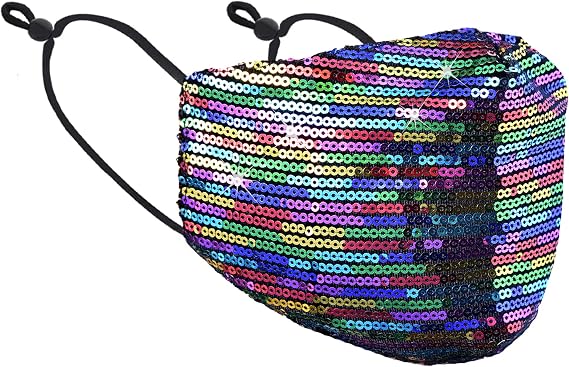 Womens Ladys Sequin Color Fashion Bling Face Nose Mask With Adjustable Ear Loops Washable Reusable Breathable