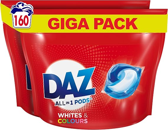 Daz All-in-1 PODS, Washing Liquid Laundry Detergent Tablets / Capsules, 160 Washes (80 x 2), Whites & Colours, Cleans Brightens & Freshens Even At 20 Degrees