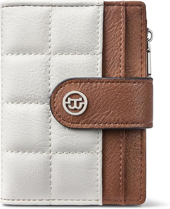 BOSTANTEN Small Wallet for Women RFID Blocking Leather Compact Card Holder | Zipper Coin Pocket, Bifold, Minimalist, Fits Small Purses, Travel, Quilted, Perfect Gifts, Beige&Brown