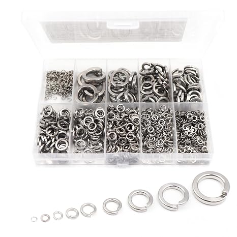 1150pcs M2 M2.5 M3 M4 M5 M6 M8 M10 M12 Spring Lock Washers Assortment Kit, 304 Stainless Steel