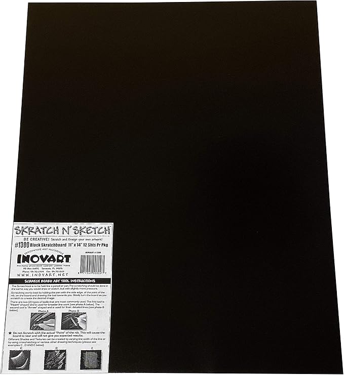 INOVART Black Scratchboard 11" x 14", 12 Sheets