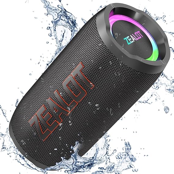 Zealot Portable Bluetooth Speaker with LED Light, Wireless Outdoor Speaker, 50 W Powerful Sound, 30 Hour Autonomy, AUX Port, USB, TF Card, Bluetooth 5.3 and IPX6 Waterproof