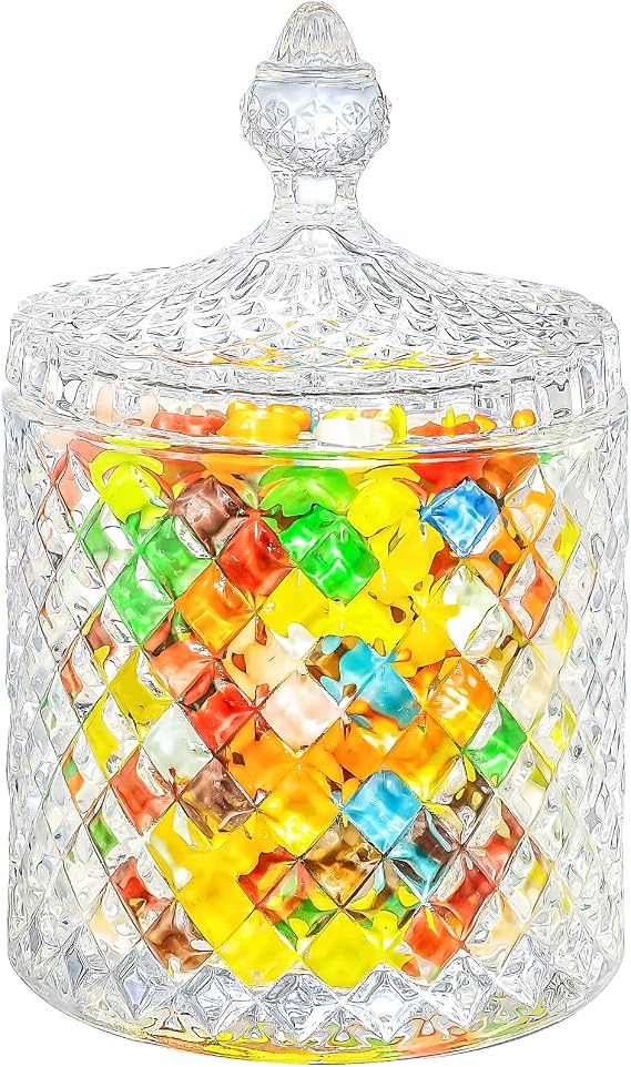 Glass Candy Dish with Lid 1pcs 20oz Large Crystal Glass Candy Jar Jewelry Box Dappen Dish Cookie Jar for decorative storage gift idea