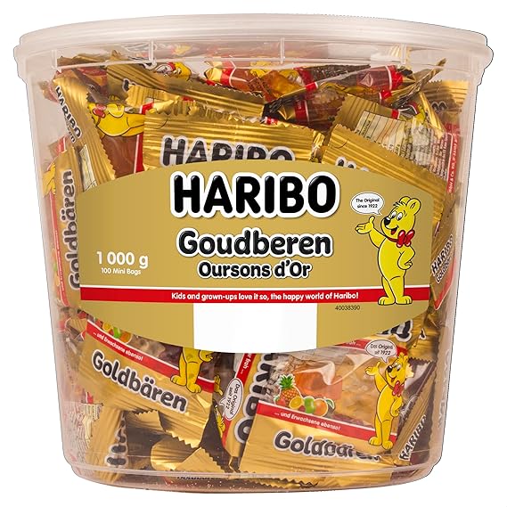 Haribo Gold Bears / Goldbaren, 100 Mini Bags, 980g Tub