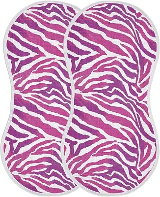 Purple Tiger Print Muslin Burp Cloths for Baby Boys and Girls - 2-Pack Ultra Absorbent Muslin Washcloths, Newborn Towel, Milk Spit Up Rags, Burp Cloth Bibs, 22 x 11 Inch