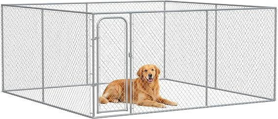 PawHut Large Dog Kennel Outside, Heavy Duty Dog Cage, Outdoor Fence Dog Run with Galvanized Chain Link, Secure Lock, 13.1' x 13.1' x 6'