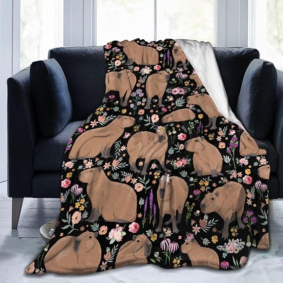 Capybara Blanket Capybara Gifts Animal Lover Capybara Plush Birthday Decoration for Girls Boys Kids Blanket for Bedroom Couch Sofa Bedroom Camping Travel Women Men, 50"x60"