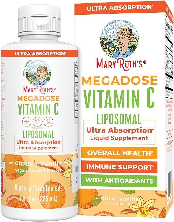 MaryRuth's Megadose Liquid Vitamin C 500mg Liposomal, Vegan, 30 Servings | Ultra Absorption, Immunity Supplement, Antioxidant, Collagen Formation, Vegan