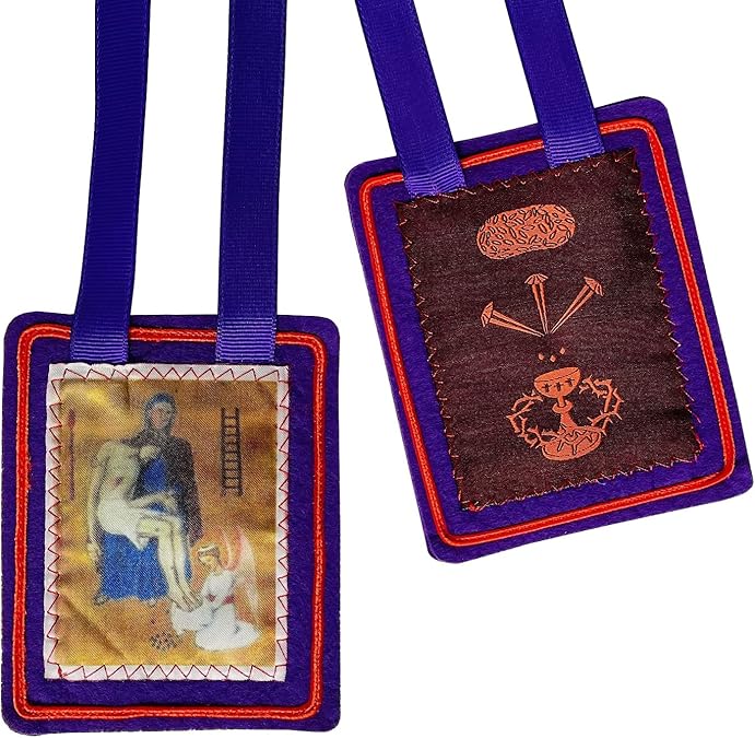 Scapulars Catholic,Purple Scapular of Benediction and Protection, Scapular of Marie Julie Jahenny, Escapularios Catolicos, Handmade Scapulars Catholic Necklace Gift for Church Religious Decor