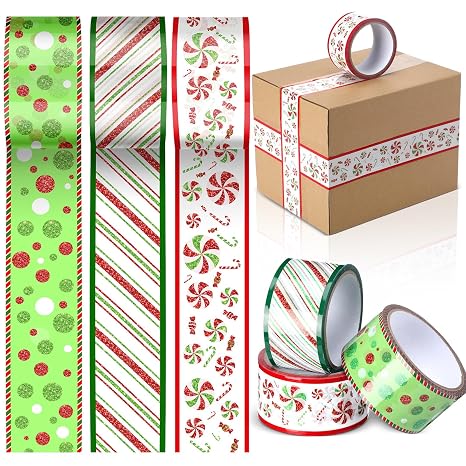 Watersay 3 Rolls Christmas Packing Duct Tape 100 Yard x 2 Inch, Classical
