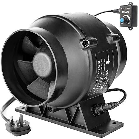 4 Inch Inline Duct Fans Plastic Housing, 160 CFM Ventilation Exhaust Fan Ideal for Indoor Heating Cooling Transfer Or Grow Tents Air Boosting, With Variable Speed Controller