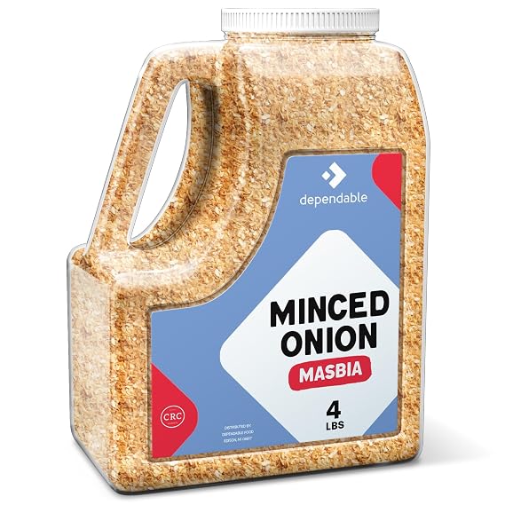 Dependable Food Minced Onion -4 Lb. Jar - Bulk, Kosher, Dehydrated Onion Flakes Convenient Versatile Seasoning for Chefs, Restaurants, and Culinary Enthusiasts - 100% Natural - Perfect Savory Addition to Soups, Dips, Sauces, Meat Marinades & More - Allergen-Free - Non-GMO