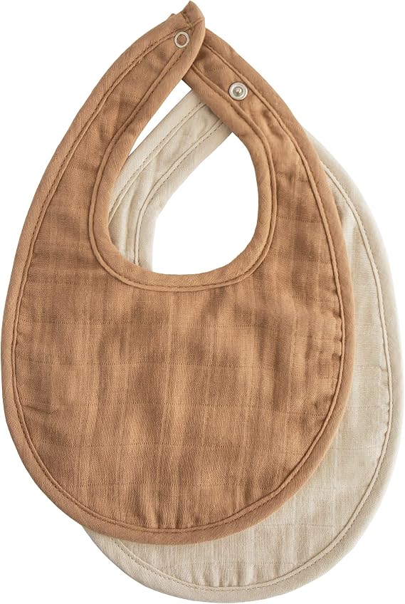mushie Muslin Baby Bib | Soft Cotton for Drips, Drools & Feedings | Adjustable Fit | 2 Pack