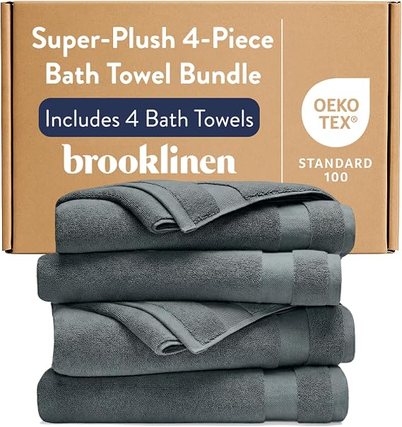 Brooklinen 100% Turkish Cotton Bath Towels - Set of 4, Slate Grey