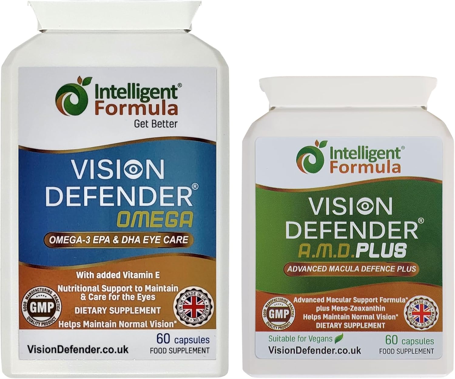 Vision Defender & Omega Eye Supplement Bundle - AREDS2 with Lutein Zeaxanthin Meso-Zeaxanthin - Omega-3 Fish Oil (EPA DHA) - Eye Vitamins for Vision Support - 120 Capsules - UK