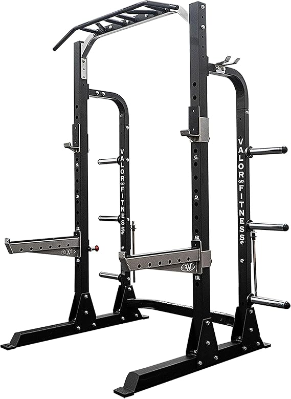 Valor Fitness Half Rack Squat Machine - 5 Position Multi-Grip Pull Up Station - Adjustable Height, Plate Storage, Bar Storage and Resistance Band Pegs 750lbs.- Optional Weightlifting Platform Bundle