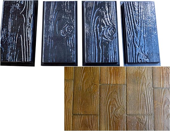 Sold Set 4pcs Plastic Molds Wooden Board Concrete Stone Moulds Bricks Pavers Tiles Garden Wood Patio S22