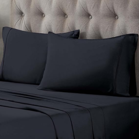 Superior 100% Egyptian Cotton 400 Thread Count Solid 2-Piece Pillowcase Set, King, Navy Blue