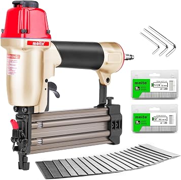 meite F50C Pneumatic Brad Nailer with 2000pcs Nails (1-1/4", 2"), Air 18 Gauge Brad Nailer Small Finish Nail Gun for Trim Work, Fires 18 Gauge Brad Nails 5/8 Inch to 2 Inch