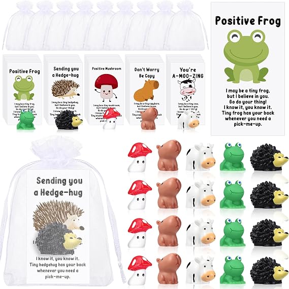 Fumete 100 Set Back to School Teacher Gift Appreciation Gift Bulk for Employee Coworker Positive Resin Animal with Pun Motivation Note Card Inspirational Thank You Classroom Desk Decor