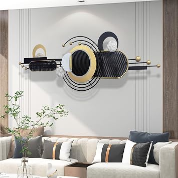 Wall Art,Modern Creative Geometric Circular Metal Wall Sculptures, 58" 18" Large Black 3D Metal Wall Art Hanging Sculptures for Living Room Dining Room Bedroom, Home Decor for Apartment Bedroom