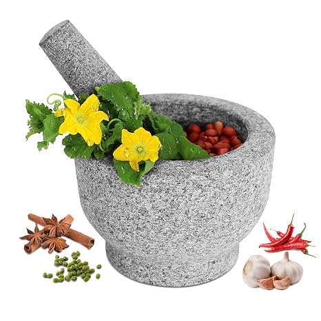 GRANDMA SHARK Mortar and Pestle Set, 14 cm Diameter Large Capacity Hard Granite Mortar, Premium Solid Granite Stone (14×10cm, Single Pestle)