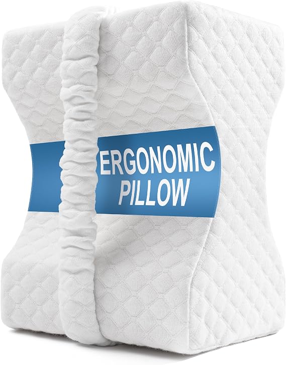 UJPFEO Knee Pillow for Side Sleepers,Memory Foam Leg Support Pillow for Sleeping Comfort,Knee Cushion for Hip,Knee,Back and Sciatica Relief,Helps Align Spine,White,with Strap