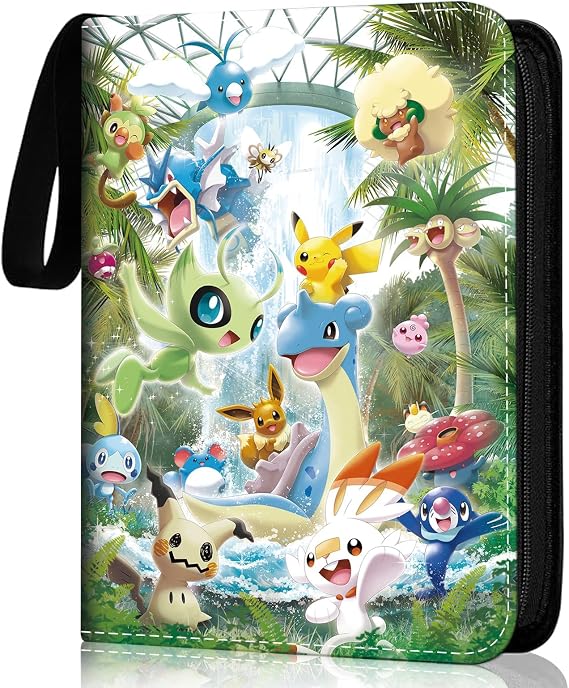 Card Binder for Pokemon 4 Pocket, Trading Card Binder Folder with Zip, 50 Pages 400 Pocket Capacity