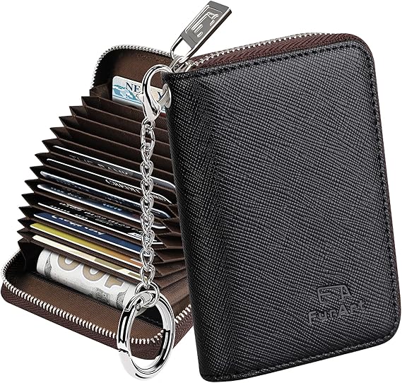 FurArt Zipper Wallet Women RFID Credit Card Holder keychain Wallet | ID Window RFID Blocking Compact Small business 15/16 slots